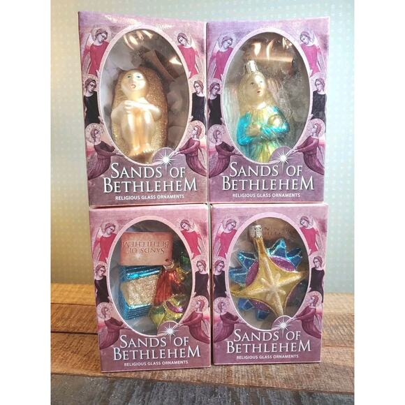 Sands of Bethlehem Religious Glass Ornaments -Set Of 4- Made with Holy Land Sand - Picture 1 of 16